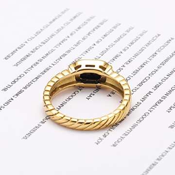 pickyegg.com Women's Fashion Jewelry 18K Gold Plated Stainless Steel Black Onyx Twill Ring Size 6-10 (7)
