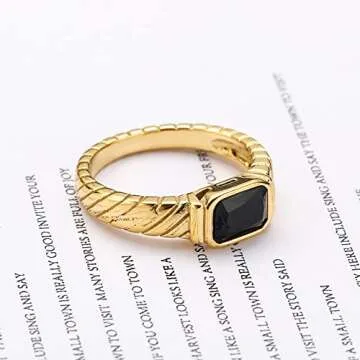 Pickyegg Women's 18K Gold Plated Black Onyx Twill Ring