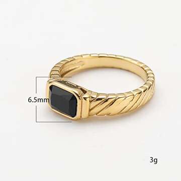 pickyegg.com Women's Fashion Jewelry 18K Gold Plated Stainless Steel Black Onyx Twill Ring Size 6-10 (7)