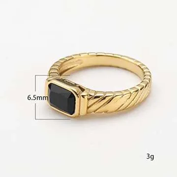 Pickyegg Women's 18K Gold Plated Black Onyx Twill Ring