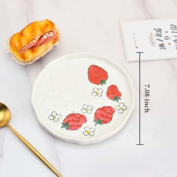 Koythin Ceramic Dinner Plate, Cute Strawberry Creative Plates Design, Printed Flowers Dinnerware for...