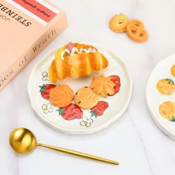 Koythin Ceramic Dinner Plate, Cute Strawberry Creative Plates Design, Printed Flowers Dinnerware for Office and Home, Kitchen Plates for Dessert (Strawberry)