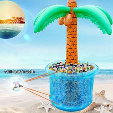 PARENTSWELL 63'' Inflatable Palm Tree Cooler, Tropical Luau Party Decorations, Inflatable Drink Cooler for Parties Jungle Hawaiian Birthday Party Decorations Palm Tree Decor