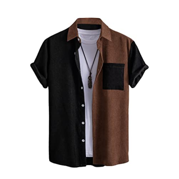 Milumia Men’s Casual Button Up Shirt - Stylish Color Block Blouse with Pockets