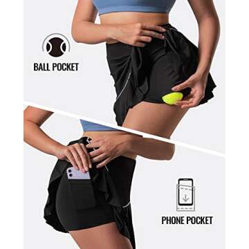 Niksa Pleated Tennis Skirt for Women with Pockets Athletic Golf Skort with Shorts High Waisted Casual Running Workout Skirt,Black M