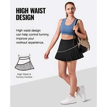 Niksa Pleated Tennis Skirt for Women with Pockets Athletic Golf Skort with Shorts High Waisted Casual Running Workout Skirt,Black M