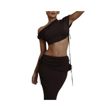 THLAI Women's 2 Piece Knit Crop Top & Skirt Set