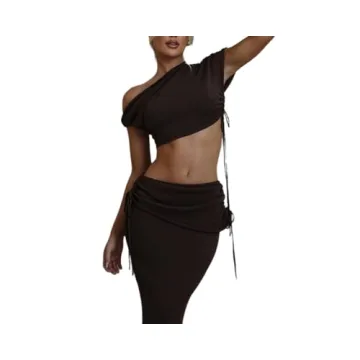 THLAI Women's 2 Piece Knit Crop Top & Skirt Set