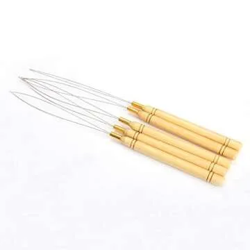 5 Wooden Hair Extensions Loop Needle Threader Wire Pulling Hook Tool for silicone microlink beads and feathers, Set of 5 for hair or feather extensions (5 Loop Tools)