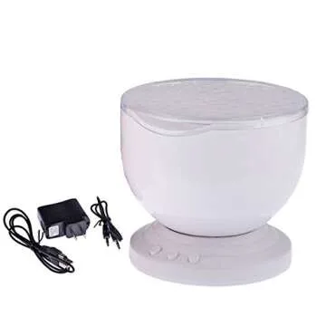 Soothing & Relaxing Ocean Wave Projector LED Night Light with Built-in Stereo Speakers / (12 LED Bulbs - 8 Colors)