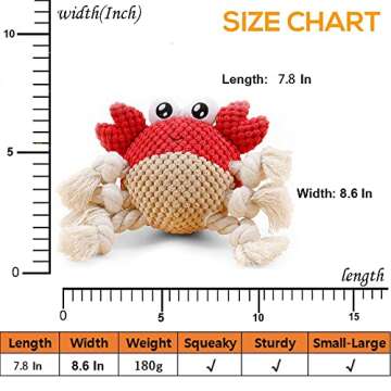 napojoy Dog Toys, Stuffed Dog Toys for Small Medium Large Dogs, Squeaky Dog Chew Toy with Crinkle Paper, Outdoor Puppy Toys Interactive Tough Plush Rope Toys Crab Shape