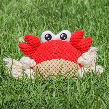 napojoy Dog Toys, Stuffed Dog Toys for Small Medium Large Dogs, Squeaky Dog Chew Toy with Crinkle Paper, Outdoor Puppy Toys Interactive Tough Plush Rope Toys Crab Shape