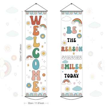 2pcs Boho Rainbow Welcome Banner Classroom Door Decorations Back to School Banner Positive Motivatio...