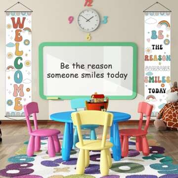 2pcs Boho Rainbow Welcome Banner Classroom Door Decorations Back to School Banner Positive Motivational Colorful Classroom Supplies for Teachers First Day of School Office Bulletin Board