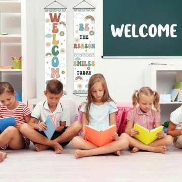 2pcs Boho Rainbow Welcome Banner Classroom Door Decorations Back to School Banner Positive Motivational Colorful Classroom Supplies for Teachers First Day of School Office Bulletin Board