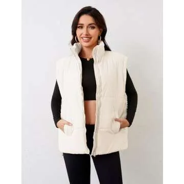 APAFES Women Winter Oversized Puffer Vest Quilted Lightweight Stand Collar Flysleeve Insulated Padded Puffy Jackets Coat with Pockets(871-Apricot-M)