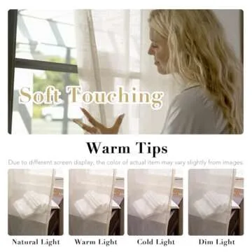 H.VERSAILTEX Curtains 96 inches Long Linen Curtains/Natural Linen Blended Sheer Curtains/Panels/Drapes for Living Room, Home Decorative Privacy Window Treatment Nickel Grommets, Natural