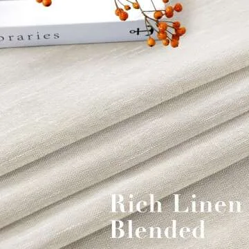H.VERSAILTEX Curtains 96 inches Long Linen Curtains/Natural Linen Blended Sheer Curtains/Panels/Drapes for Living Room, Home Decorative Privacy Window Treatment Nickel Grommets, Natural