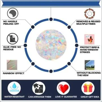 STICKERGURU 27 Pieces Star Window Clings - Anti-Collision Window Decals to Save Birds from Window Collisions,Non Adhesive Prismatic Vinyl Window Clings, Rainbow Stickers