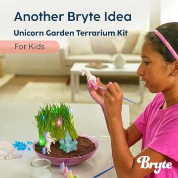 BRYTE Light Up Unicorn Terrarium Kit for Kids - Grow Plant, Castle, Paint Set, Crystal Rock, Fairy G...