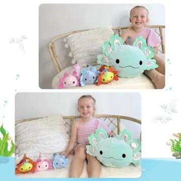 BENINY 4Pcs Axolotl Plush, Giant Mint Axolotl Stuffed Animal Mommy 24 inch with 3 Baby Axolotl Plushies in Tummy, Axolotl Plushie Pillow Gifts for Kids Girls Boys
