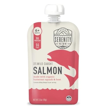 Serenity Kids Baby Food Pouches | Organic Salmon & Veggies Puree for 6+ Months