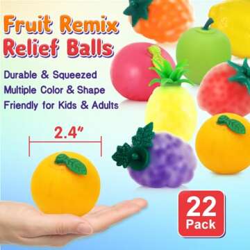 22 Pack Stress Balls Set - Fruit Sensory Toys for Hand Therapy & Anxiety Relief