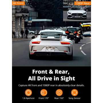 Kingslim D4 Dual Dash Cam with 4K Front & 1080P Rear, GPS, and WiFi