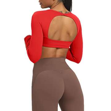 Aoxjox Long Sleeve Crop Top for Women in Racing Red