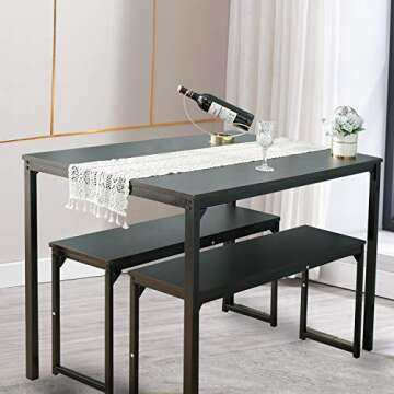 Bonzy Home Dining Table Set for 4, 43" Kitchen Table Set with 2 Benches Space Saving Dining Room Tab...