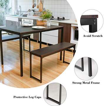 Bonzy Home Dining Table Set for 4, 43" Kitchen Table Set with 2 Benches Space Saving Dining Room Table Set for Apartment Small Space