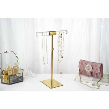 MCKECHSION Display Stand Set of 2 Acrylic Jewelry Towers Stands - Stainless Steel Long Necklaces Stands Adjustable Height Jewelry Organizer for Home Store Boutique