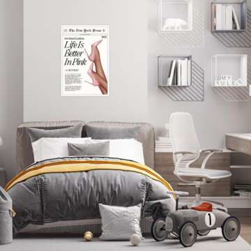 Trendy Baby Pink News Wall Art 70s Canvas Prints The New York Press Poster Life Is Better in Pink Hot Girly Posters Preppy Aesthetic Decor Bedroom Apartment for Cool Girl Room Home Dorm 12x16inch Unframed