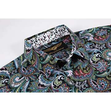 Premiere Men's Colorful Paisley Designer Fashion Dress Shirt Floral Casual Shirt Woven Long Sleeve Button Down Shirt (Multicolor Blue Paisley 625, 3XL)