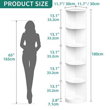 YITAHOME 5-Tier Corner Shelf, 70.8" Tall Modern Free Standing Corner Bookshelf, 5 Shelf Display Corn...
