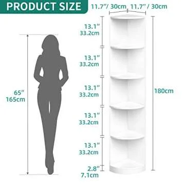 YITAHOME 5-Tier Corner Shelf, 70.8" Tall Modern Free Standing Corner Bookshelf, 5 Shelf Display Corn...