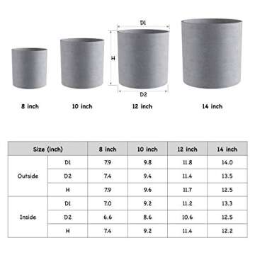 FaithLand Plant Pot 12 inch - Perfectly Fits Mid-Century Modern Plant Stand - Drainage Plug - Gray Planter Pot