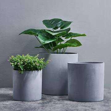 FaithLand Plant Pot 12 inch - Perfectly Fits Mid-Century Modern Plant Stand - Drainage Plug - Gray Planter Pot
