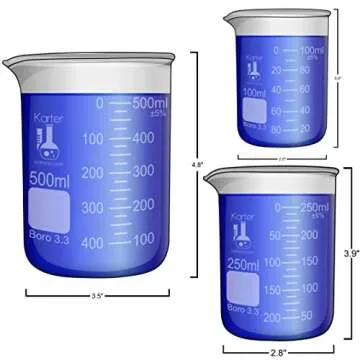 Glass Low Form Beaker Set, 3.3 Boro. Glass, Double Scale, 3 Sizes - 100, 250, and 500ml, Karter Scientific 214T6