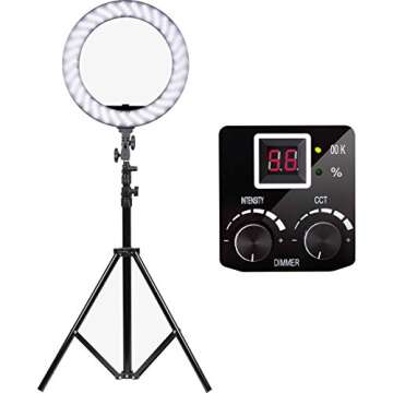 Dracast Halo Bi-Color LED180 | 18" Dimmable LED Video Ring Light Kit| Bi-Color 3200K-5600K | Remote Control | Zoom Video Conference Lighting, YouTube, Live Stream