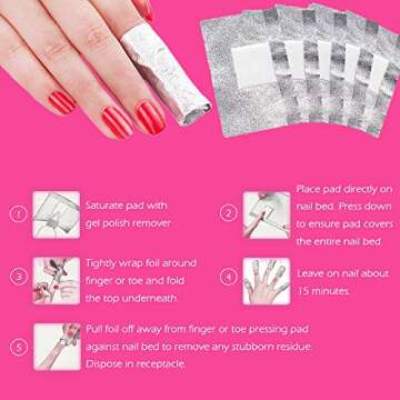 MIILYE Nail Remover Foil Wraps for Acrylic/UV/Gel Polish Soak-off Removal, with Pre-attached Lint Free Pad, Pack of 200 Wraps + 1x Stainless Steel Nail Manicure Remover Scraper Cuticle Pusher Kit