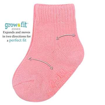 Fruit of the Loom Baby 14-Pack Grow & Fit Flex Zones Cotton Stretch Socks - Unisex, Girls, Boys (0-6 Months, Pink)