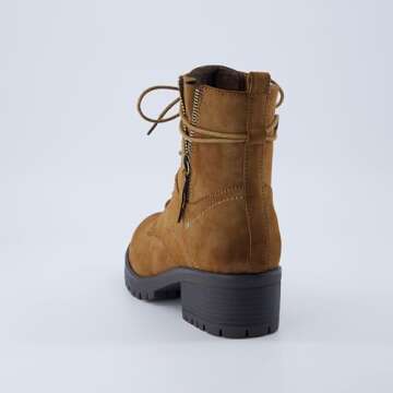 Dunes Women's Kobe Heeled Combat Lace Up Boot with side zip, Wide Widths Available, Tan, 8