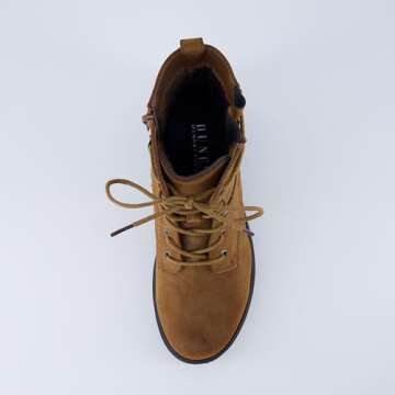 Dunes Women's Kobe Heeled Combat Lace Up Boot with side zip, Wide Widths Available, Tan, 8