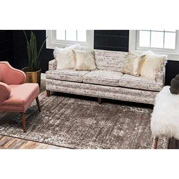 Unique Loom Sofia Collection Area Rug - Casino (7' 1" x 10' Rectangle, Brown/ Ivory)