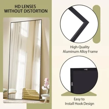BEAUTYPEAK Full Length Mirror 64"x21" Nano Glass, Standing Rectangle Floor Mirrors Body Dressing Wall-Mounted Mirror for Living Room, Bedroom, Black