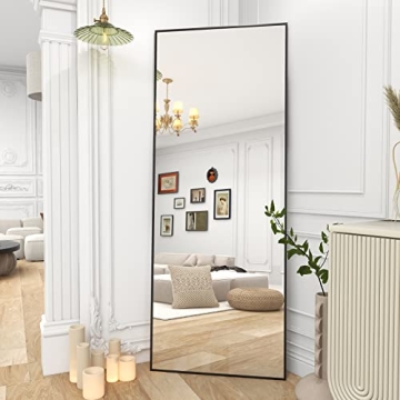 BEAUTYPEAK Full Length Mirror 64"x21" Nano Glass, Standing Rectangle Floor Mirrors Body Dressing Wall-Mounted Mirror for Living Room, Bedroom, Black
