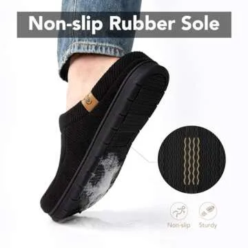 VeraCosy Men's Moccasin Slippers Comfy Soft Durable Slip-on Indoor Memory Foam House Shoes Matt Black,7-8 US