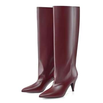 MIRAAZZURRA Women's Burgundy Knee High Slouchy Boots