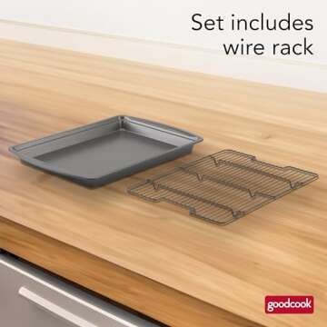 GoodCook 15” x 10.5” Nonstick Carbon Steel Baking Pan & Raised Wire Rack – Pizza Crisper, Crispy Bacon, Multipurpose Cooking Sheet Pan, Cooling Rack, Kitchen Cookware Set, Dishwasher Safe